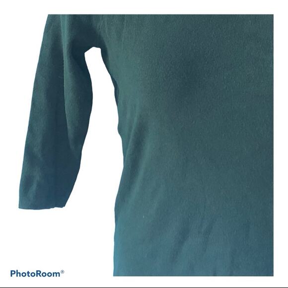 Dressbarn Round Neck 3/4 Length Fitted Dark Green Sweater Size Medium - Picture 7 of 13